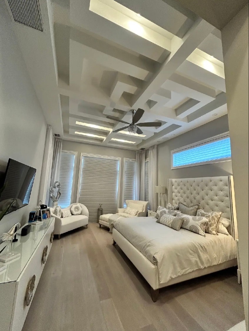 Master bedroom with coffered ceiling — Richard Painting LLC