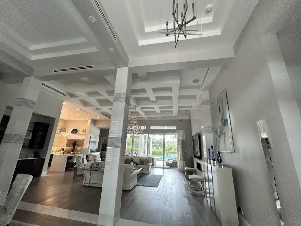 Open hallway with coffered ceiling — Richard Painting LLC